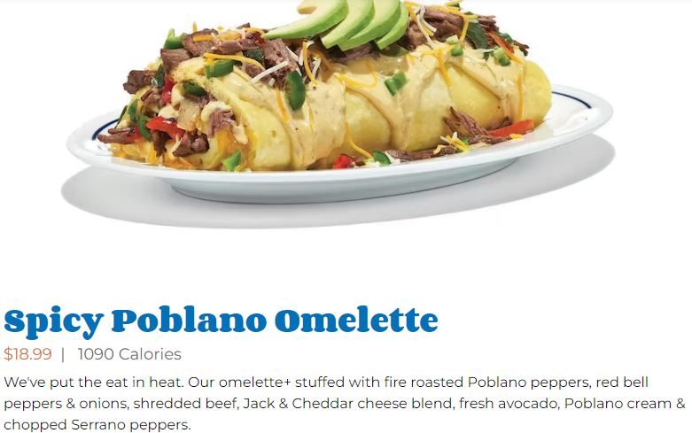 IHOP Omelettes Menu