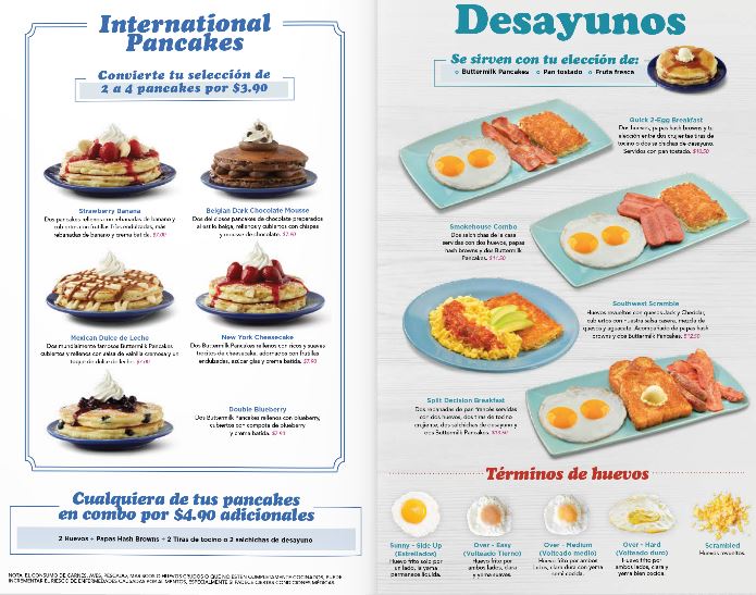 IHOP Precios del Menú Ecuador